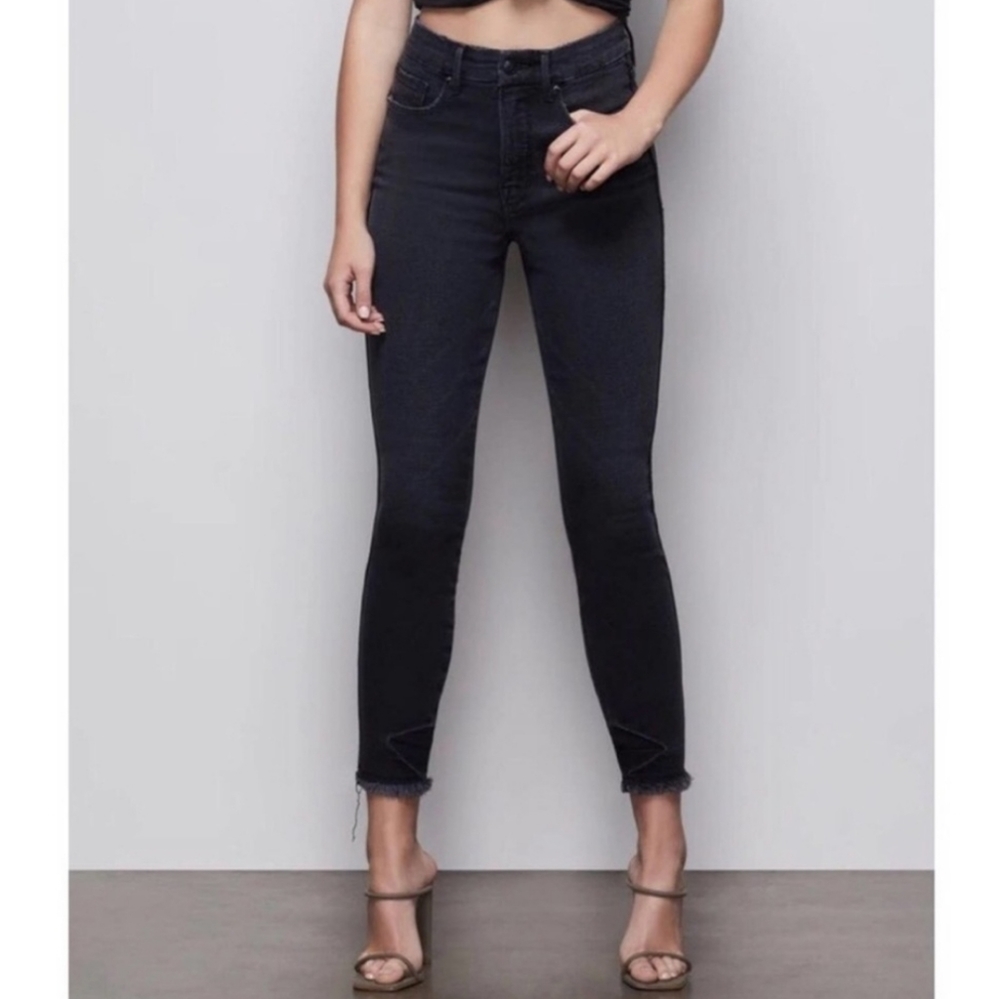 Good American Good Curve Skinny Raw Edge Denim Jeans in Black Sz 2 NEW WITH TAGS